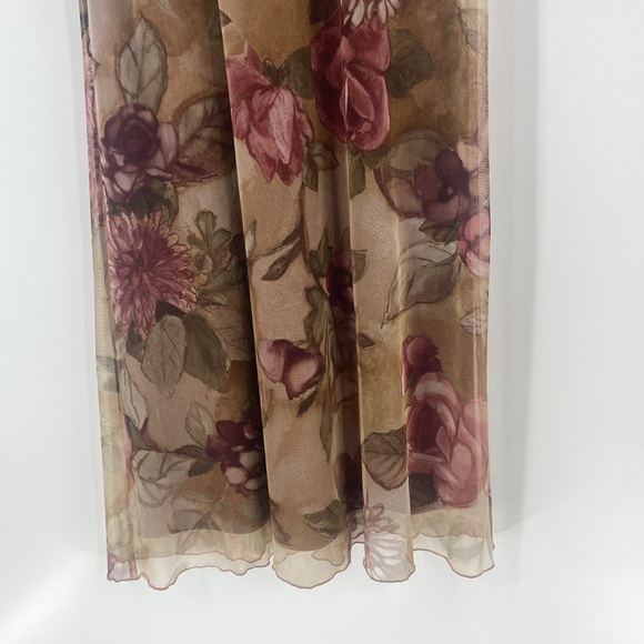 Old world roses mauve beige green flowing chiffon maxi dress Medium - Picture 12 of 15